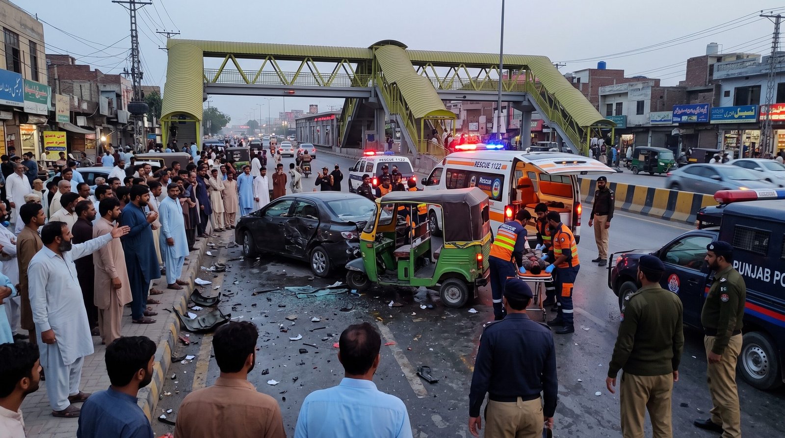 Lahore Road Accident: One Dead and Three Injured in Car-Rickshaw Collision  Near Gajjumata