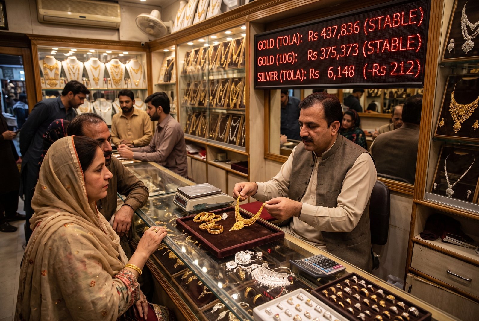Gold Prices in Pakistan Remain Stable at Rs437,836 per Tola as  Silver Rates Decline