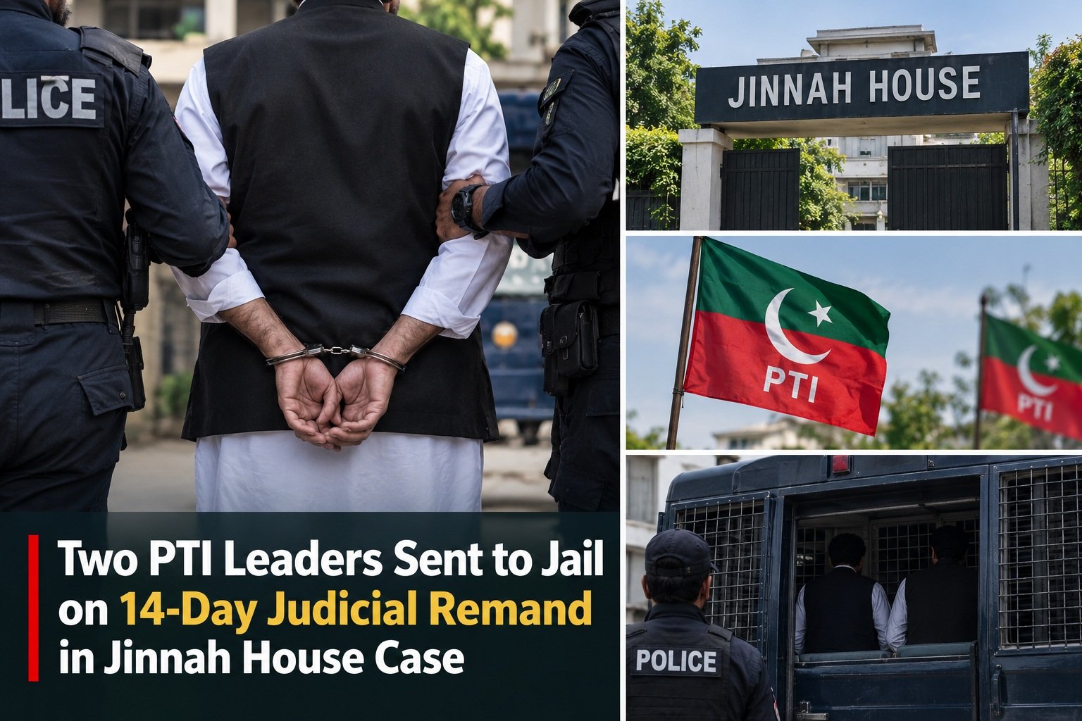 Two PTI Leaders Sent to Jail on 14-Day Judicial Remand in Jinnah  House Case